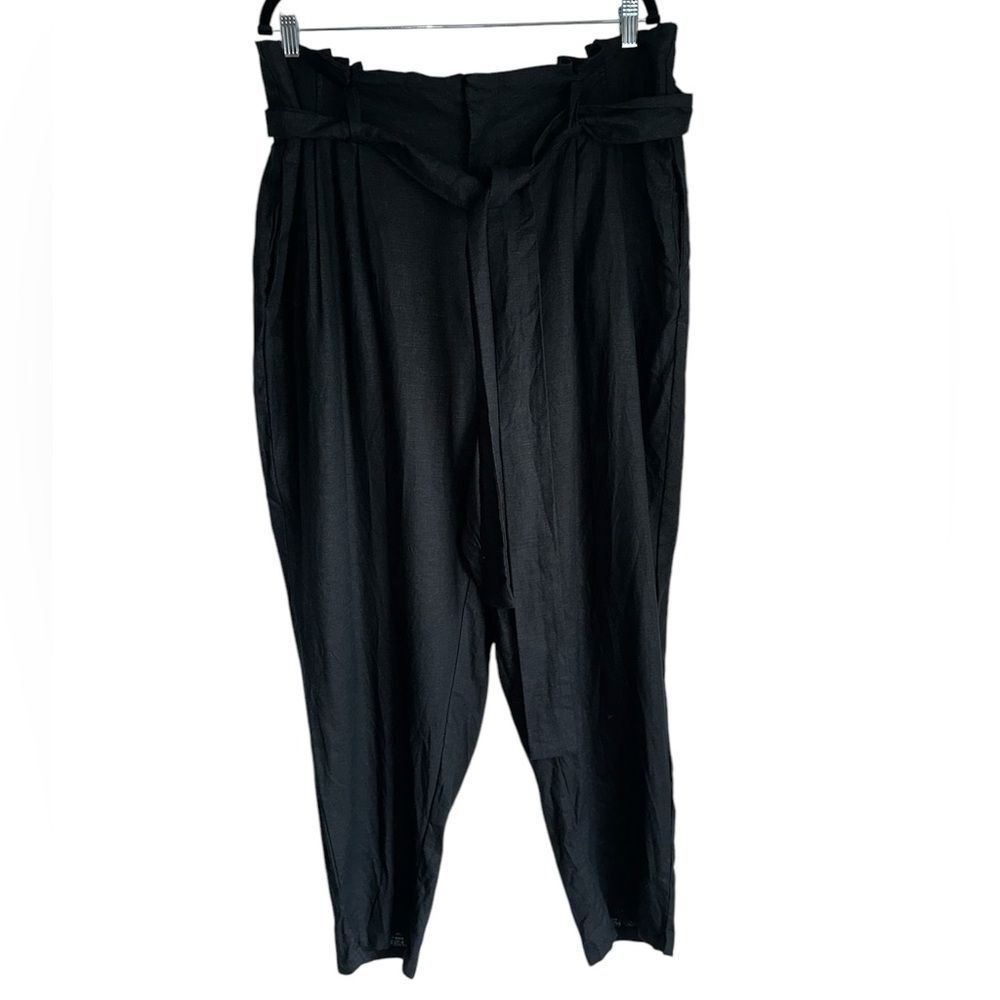 ON 34th size 20w 20 w black linen rayon blend high‎ rise waisted paperbag pants